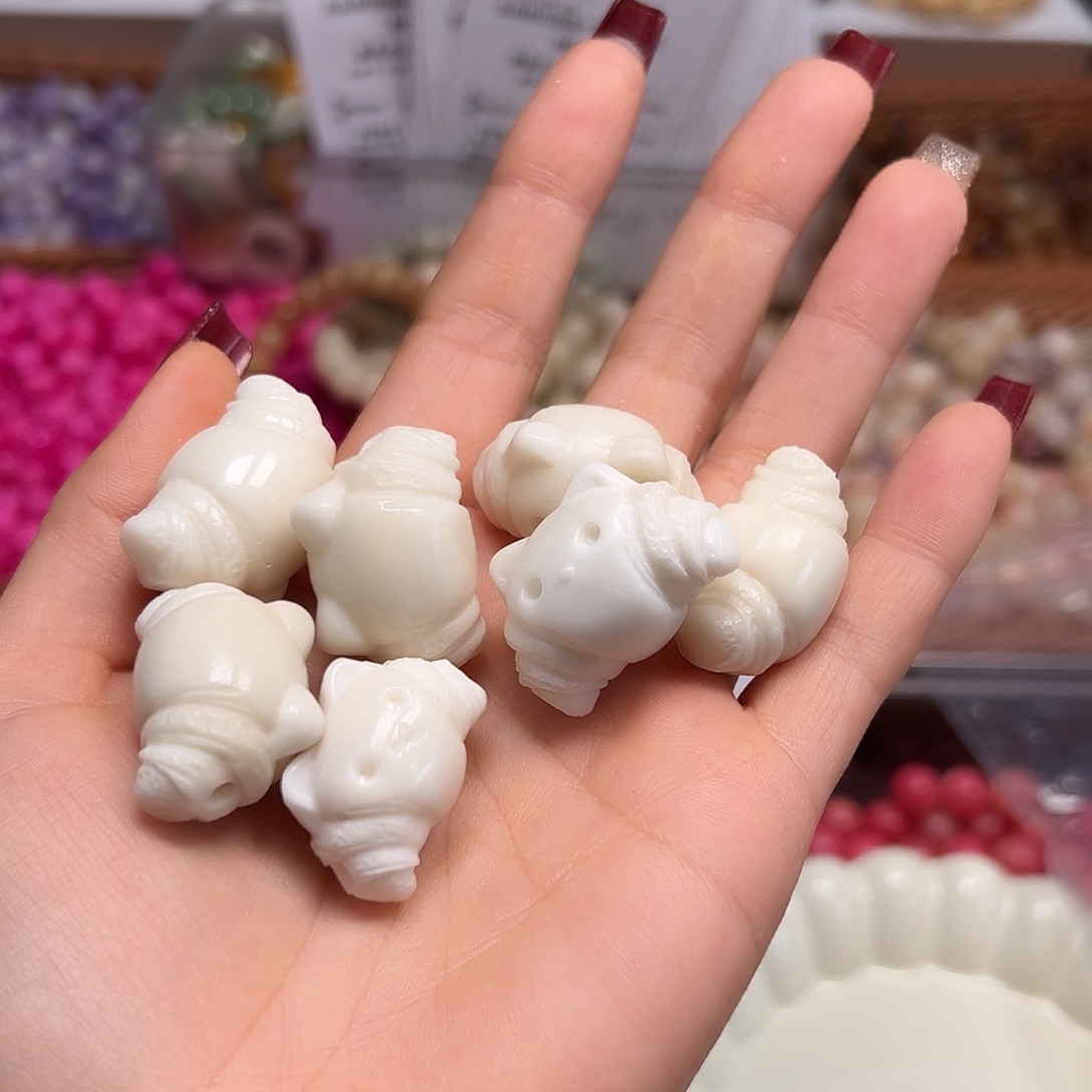 手串菩提根/象牙果瑕疵白牛角包7颗有裂有缺肉