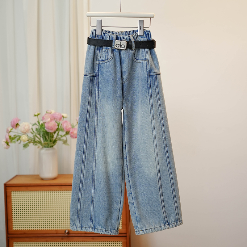 中腰牛仔裤冬季女阔腿裤直筒大码冬季休闲百搭宽松韩版牛仔裤2