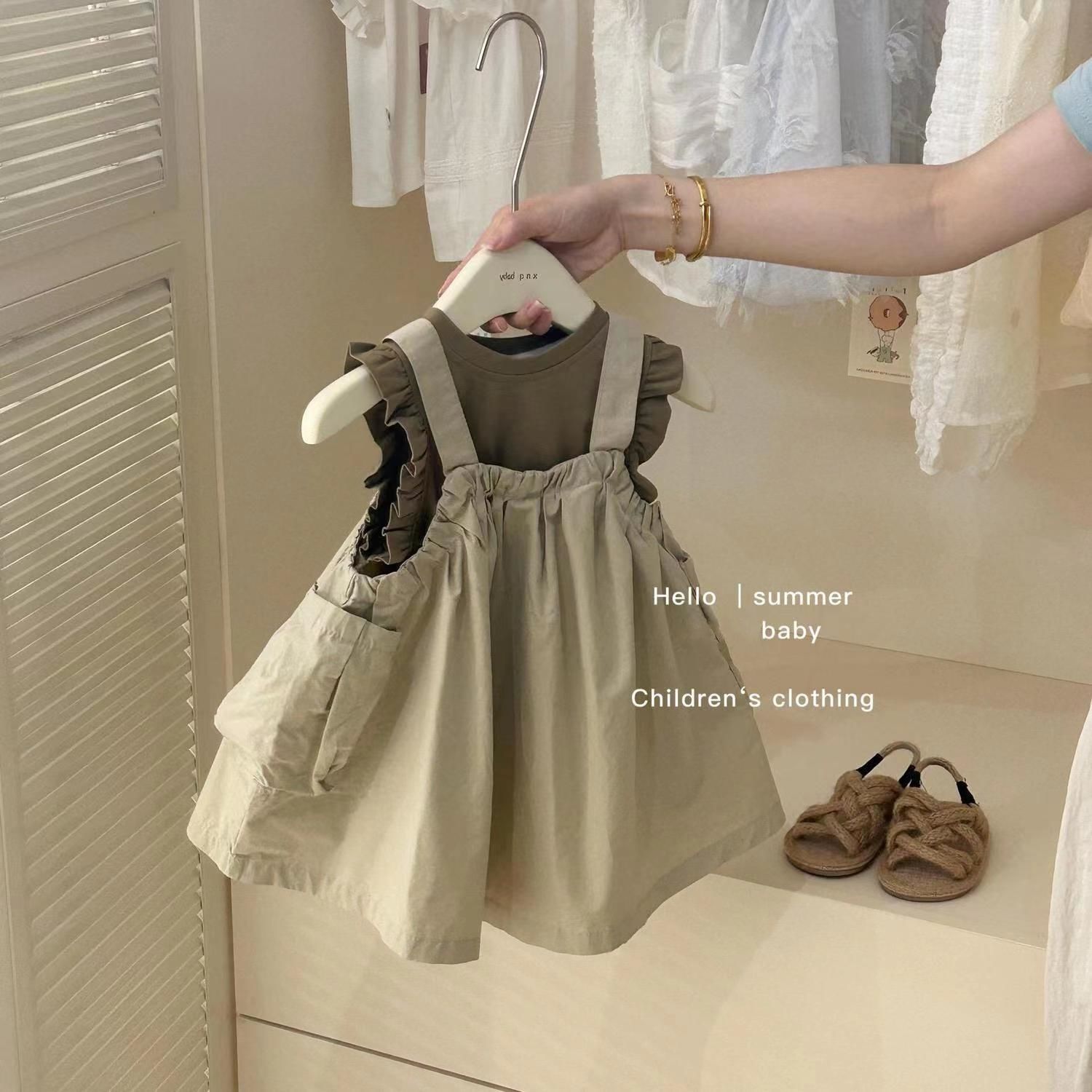女童工装风背带裙套装夏装2024新款韩版儿童连衣裙夏季休闲吊带裙
