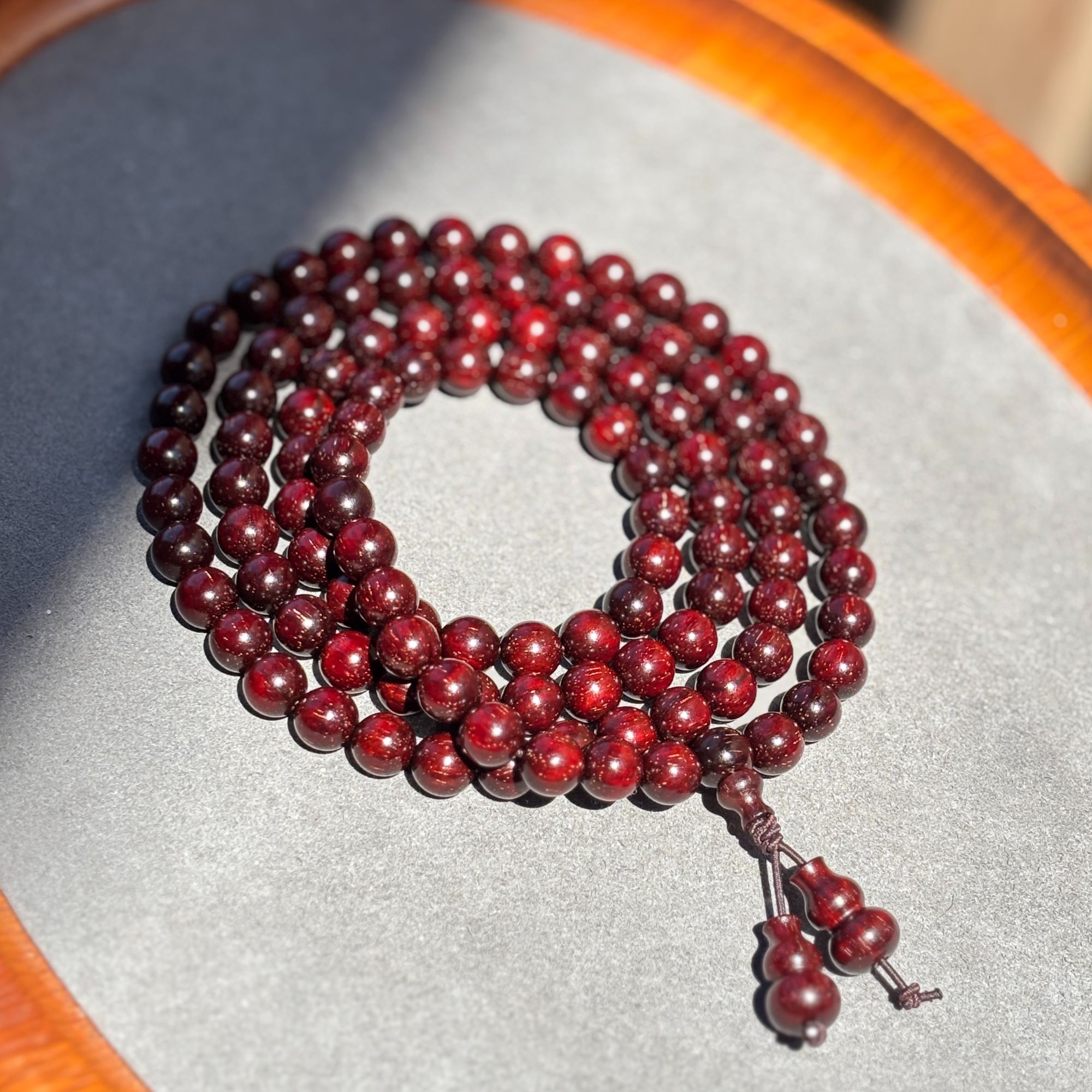 檀月·印度小叶紫檀泥料0.8*108颗高油密小爆金星多样性发其一