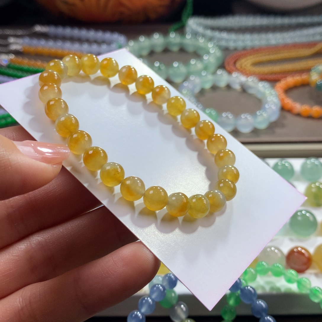 翡翠未镶嵌手链冰透鸡油黄卡7