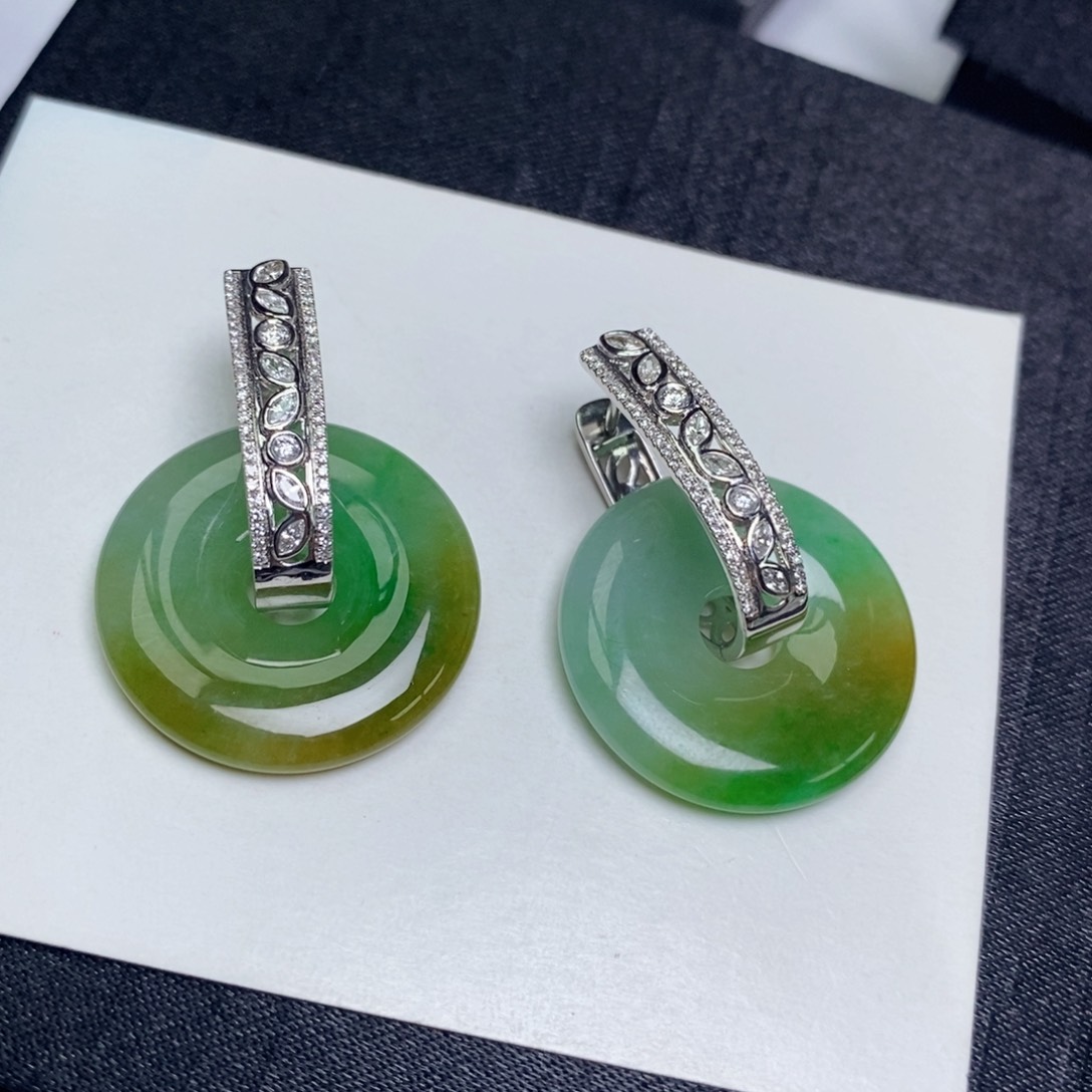 翡翠耳饰18K金镶嵌甜甜圈