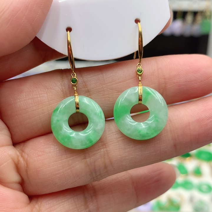 翡翠18K金镶嵌耳饰