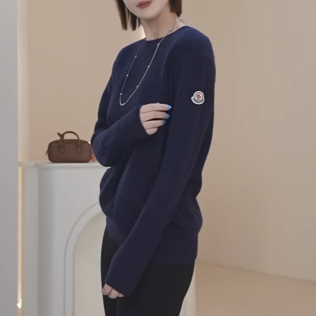 未使用 MONCLER 汤/P255231074/深蓝色经典logo毛衣 M