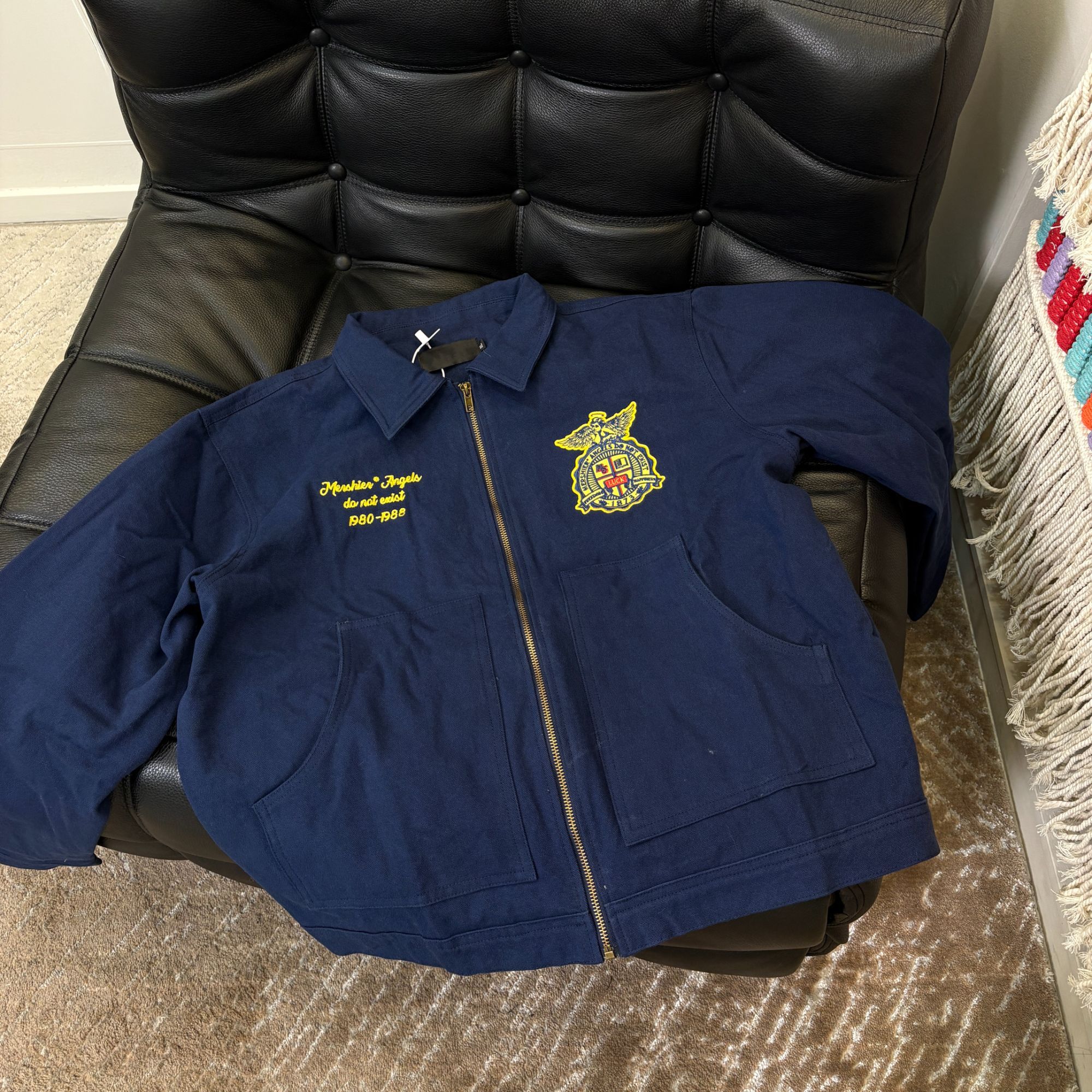 Uninhabitable 春秋裁片绣花字母夹克情侣户外休闲翻领复古外套