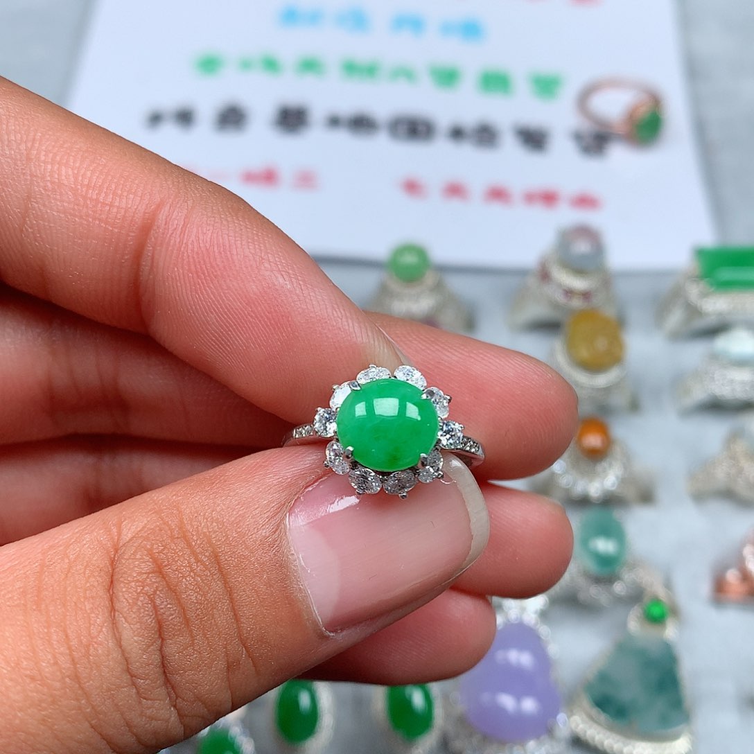 翡翠银S925镶嵌戒指94号