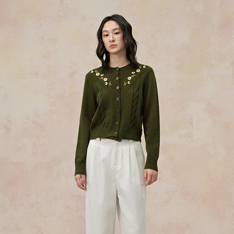 【银泰百货OH】pit慵懒风软糯毛衣复古开衫女装毛织开衫108C430411