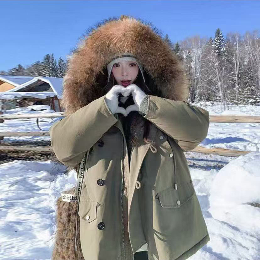 2025年新款羽绒&獭兔双层内胆貉子毛领时尚派克服升级兔毛袖