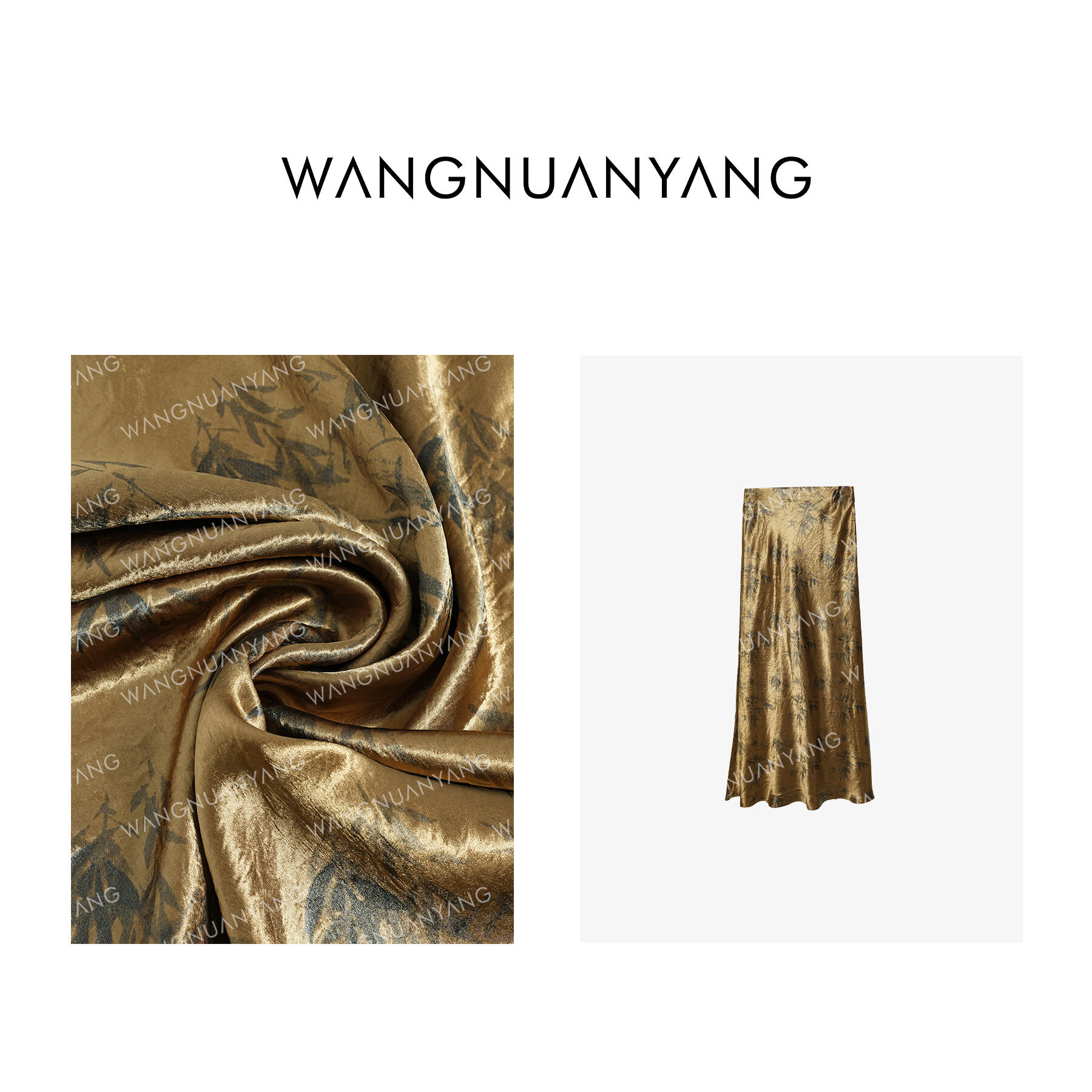 【王暖阳】庭竹重磅醋酸国风水墨竹意高腰半身裙6100