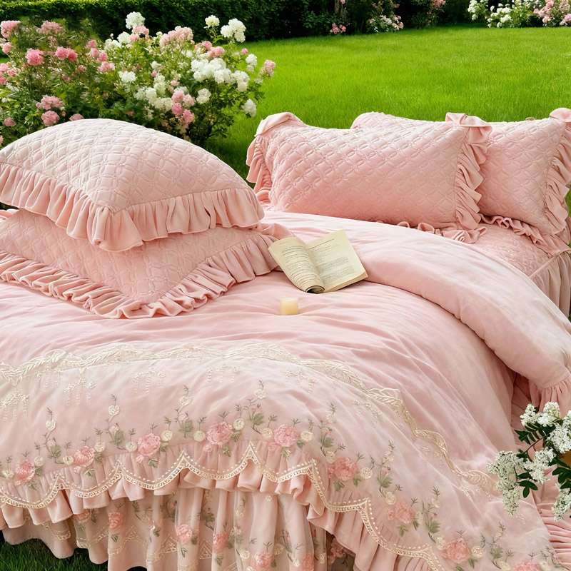 ￡法式轻奢柔纱蔷薇绣婴儿绒【四件套】秋冬加绒加厚保暖被罩四件套
