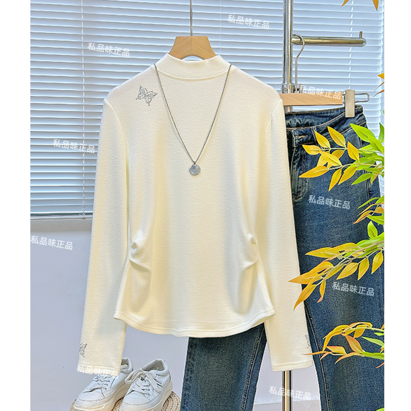 SPW私品味 2025年秋冬新款德绒蝴蝶烫钻半高领打底衫 W119721