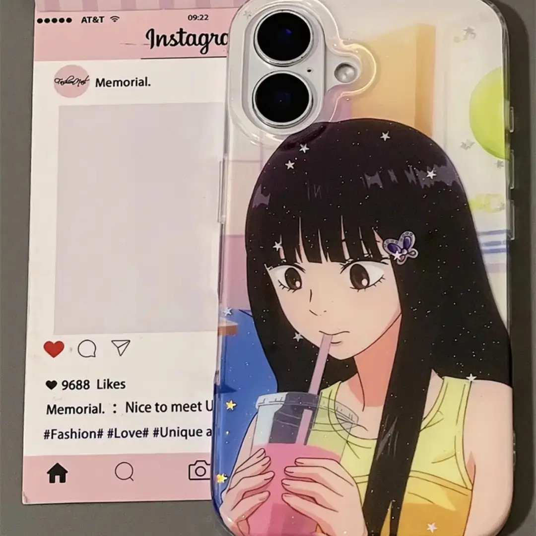 可爱喝奶茶黑沼爽子适用苹果16promax手机壳iPhone15卡通14新款13