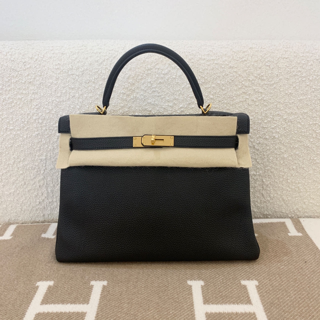 99新 Hermes/爱马仕 kelly 32 C togo 黑色手提包0108m0 