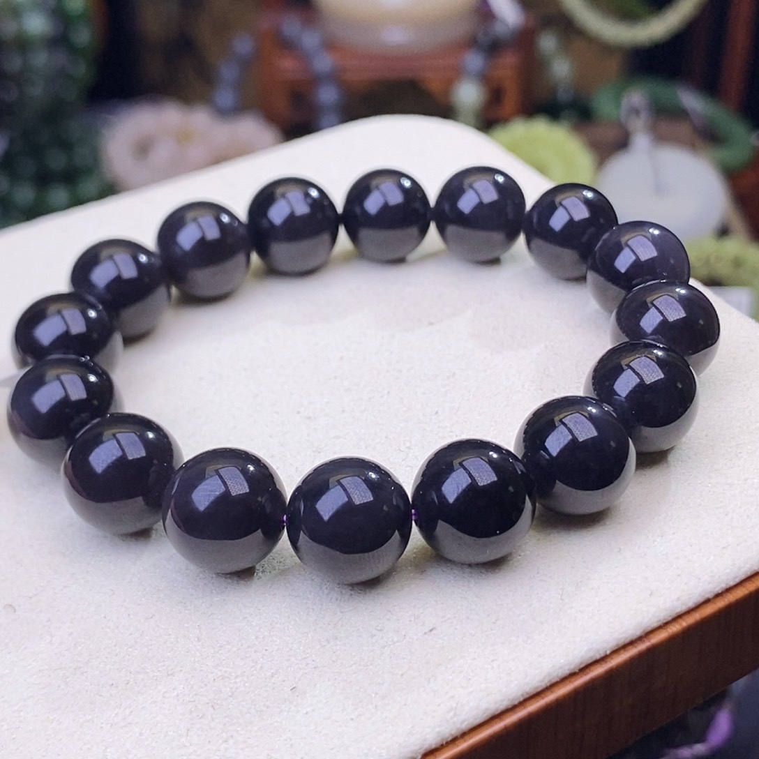 和田玉未镶嵌浓烟紫帝王紫老矿手串12mm