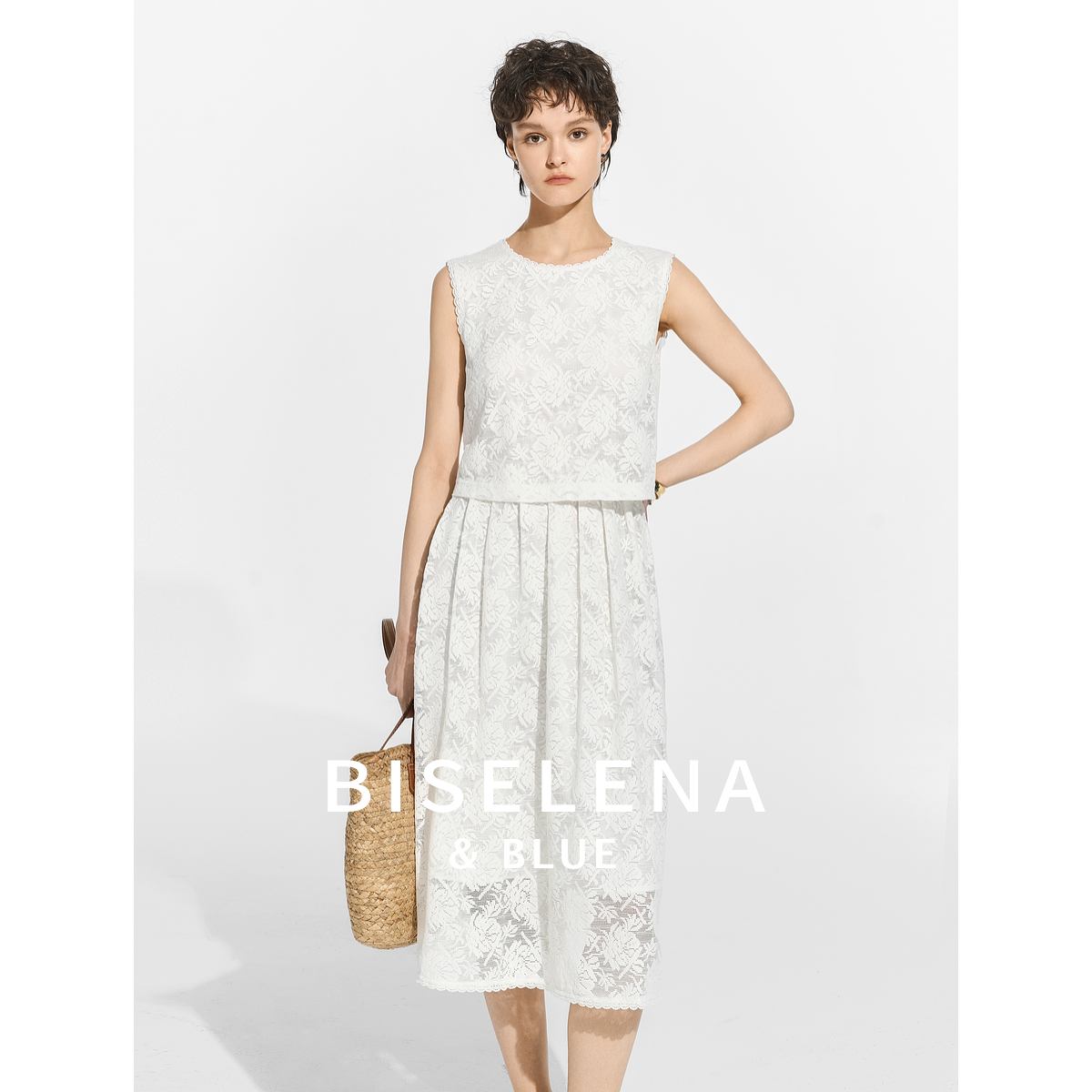 贝茜妮优雅气质肌理感连衣裙女2025年夏季新款背心拼接中长款裙子