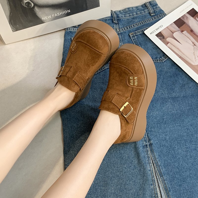 厚底勃肯鞋女2025新款春季一脚蹬女鞋休闲乐福鞋增高复古博肯单鞋