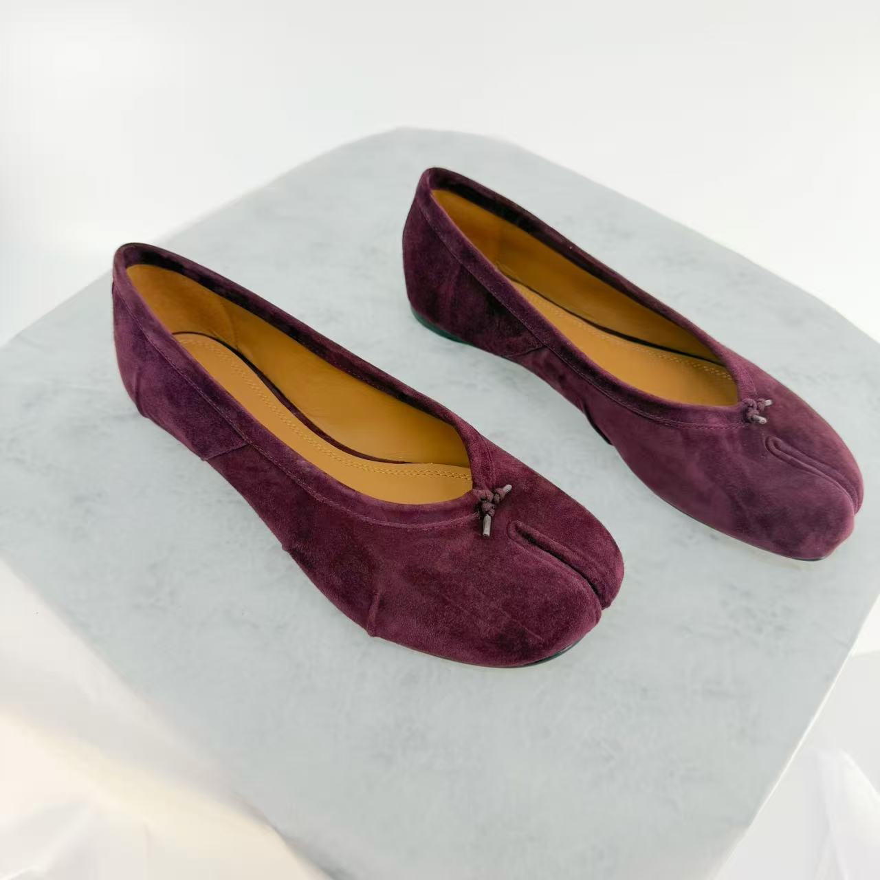 真皮分趾猪蹄鞋女平底中跟复古芭蕾舞鞋浅口单鞋