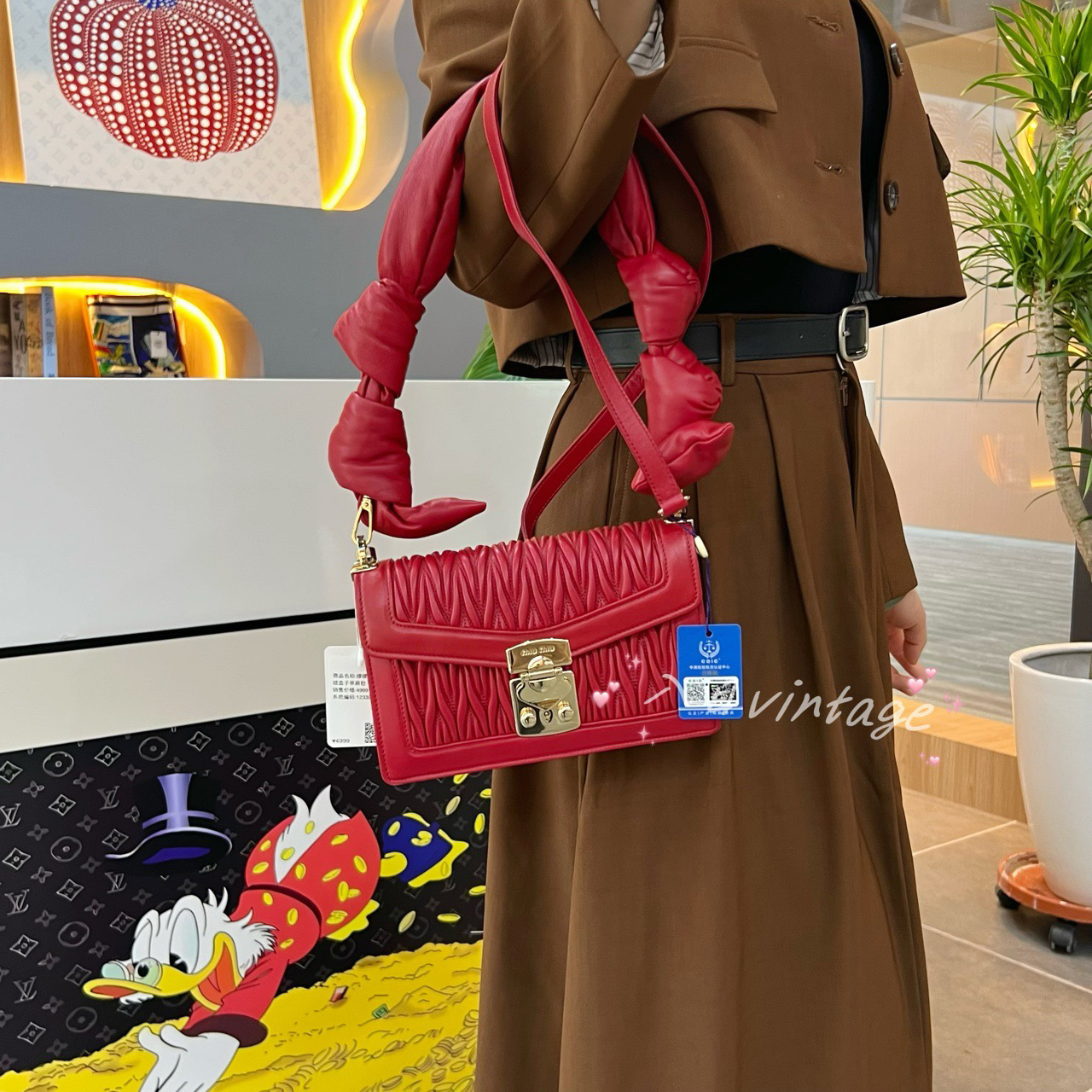 95新 MIU MIU/缪缪 入目 新款红色蝴蝶结盒子单肩包 39923