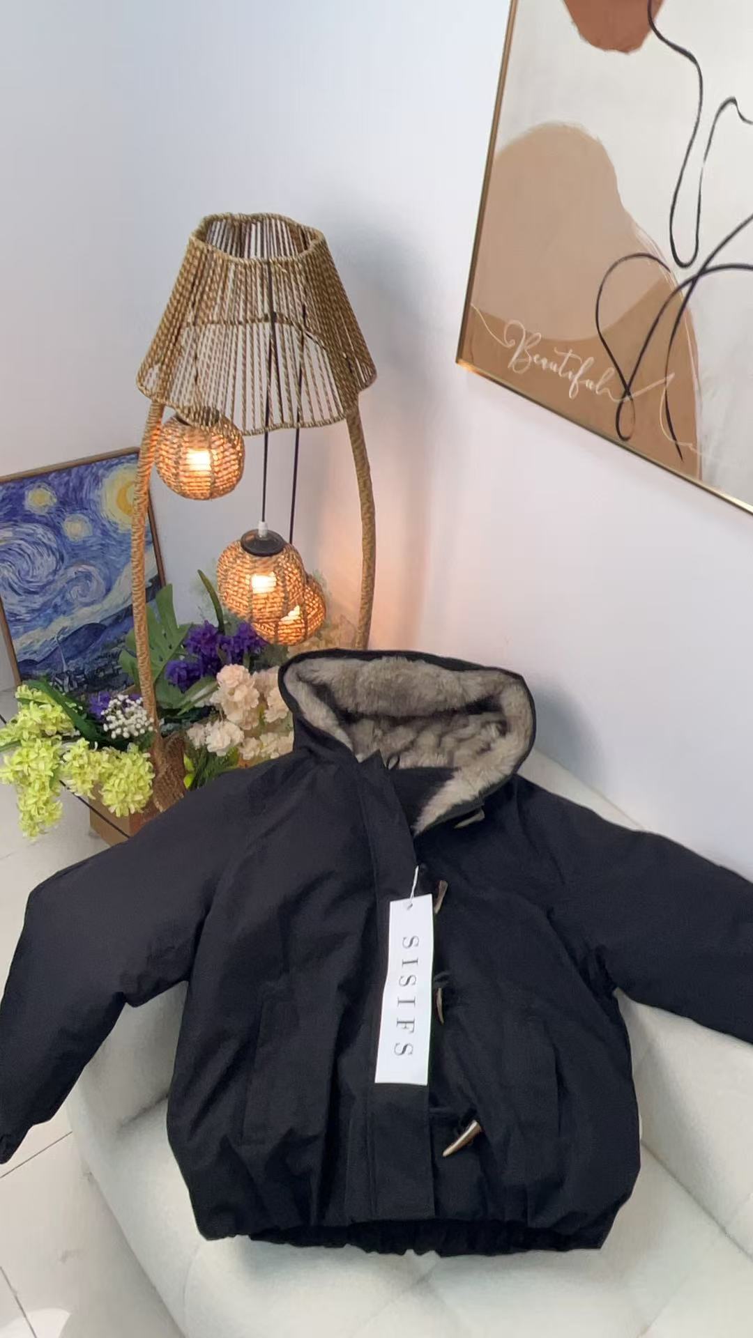 550区25015黑色常规款宽松型连帽潮流毛领韩版