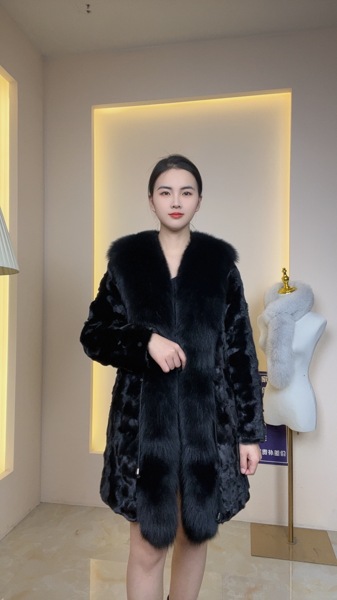 水貂大衣女款狐狸毛门襟领气质高端正品水貂拼貂大码女装