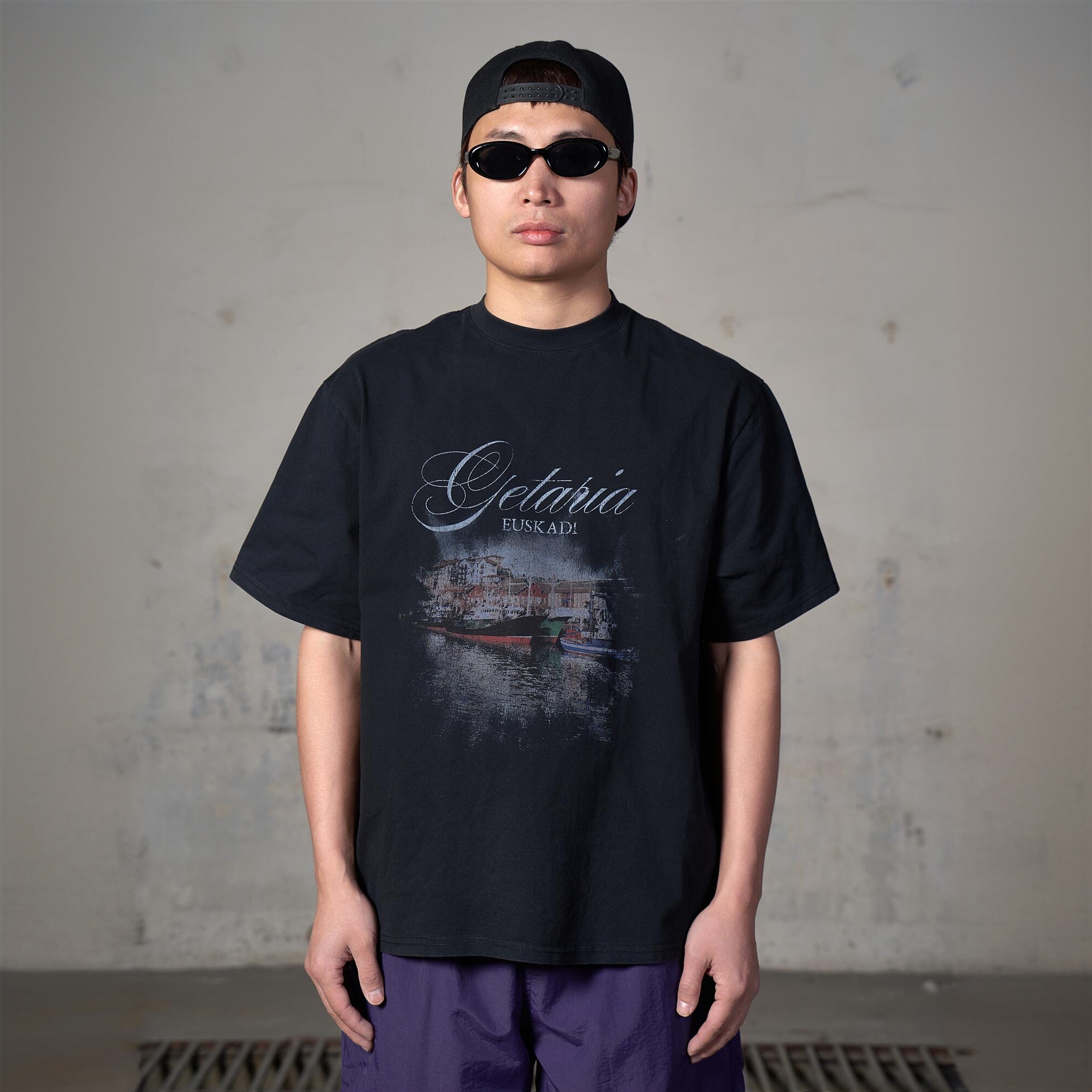 2025夏季新款潮牌巴黎风格塞纳河畔印花做旧轮船男女宽松短袖T恤