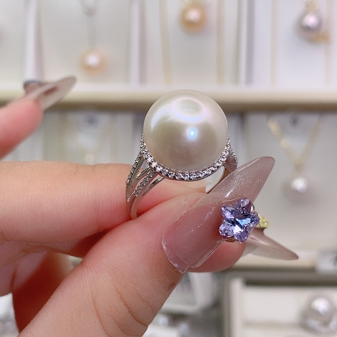 戒指银S925镶嵌淡水珍珠C**K