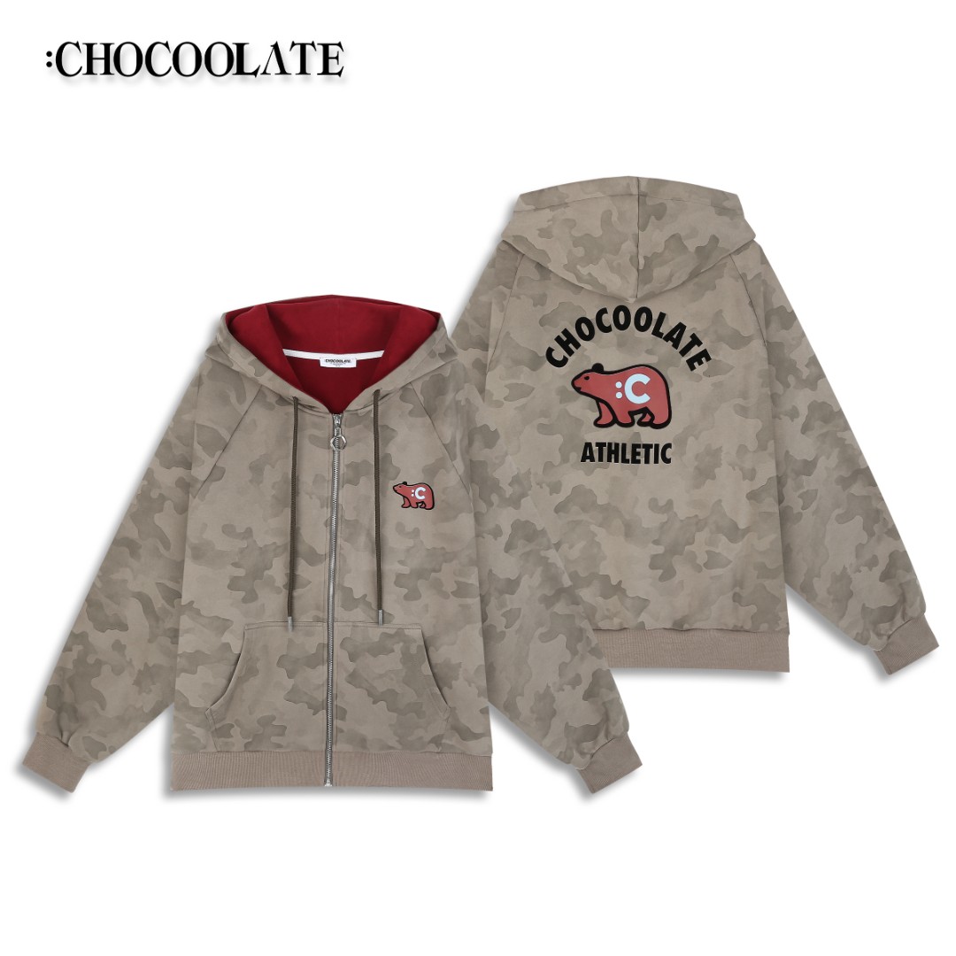 it：CHOCOOLATE迷彩撞色加绒连帽卫衣外套6163-1406398