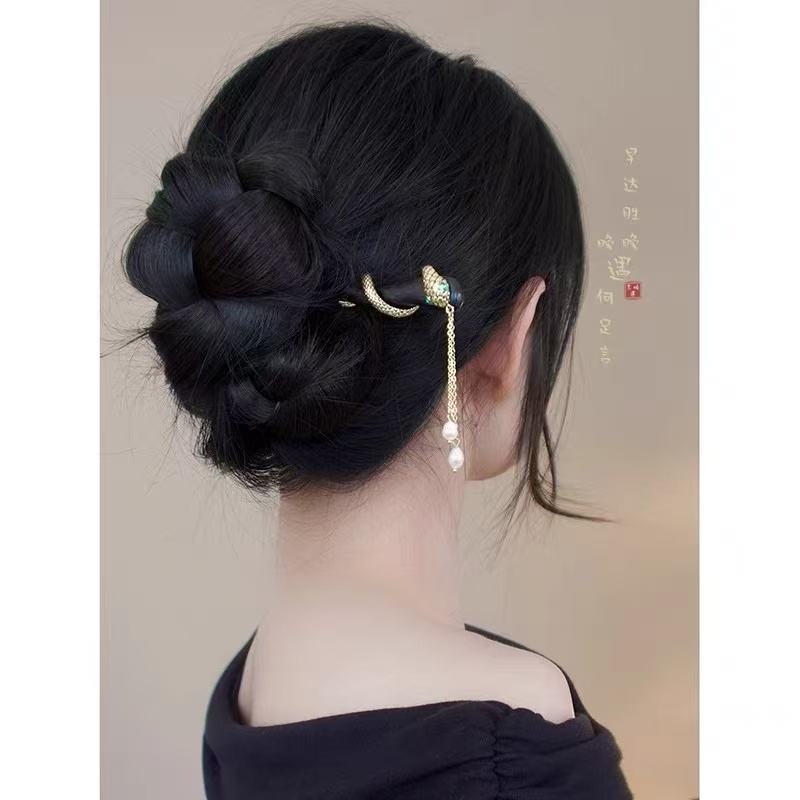 紫光黑檀木【金蛇】发簪女古风汉服旗袍发饰盘发簪子新中式日常a330