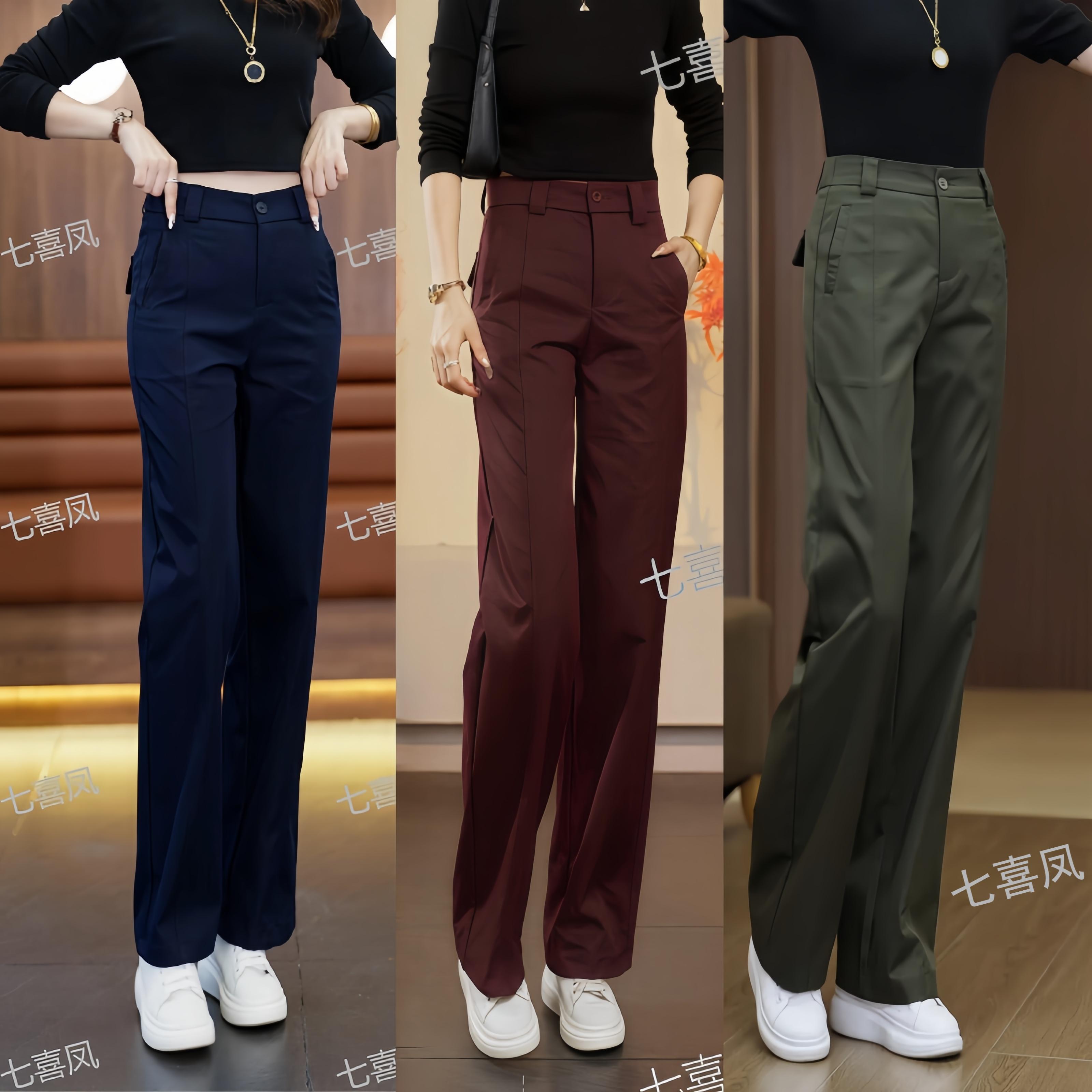 冬季新款2025时尚窄版直筒裤女藏青蓝显瘦高腰遮肉裤子女厚款加绒