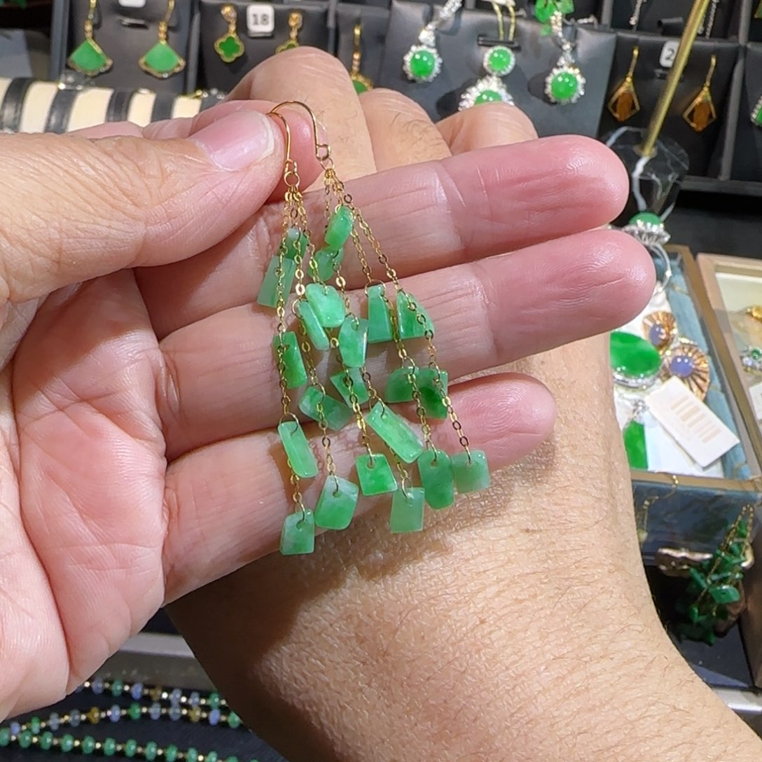 翡翠18K金镶嵌颈饰耳钩