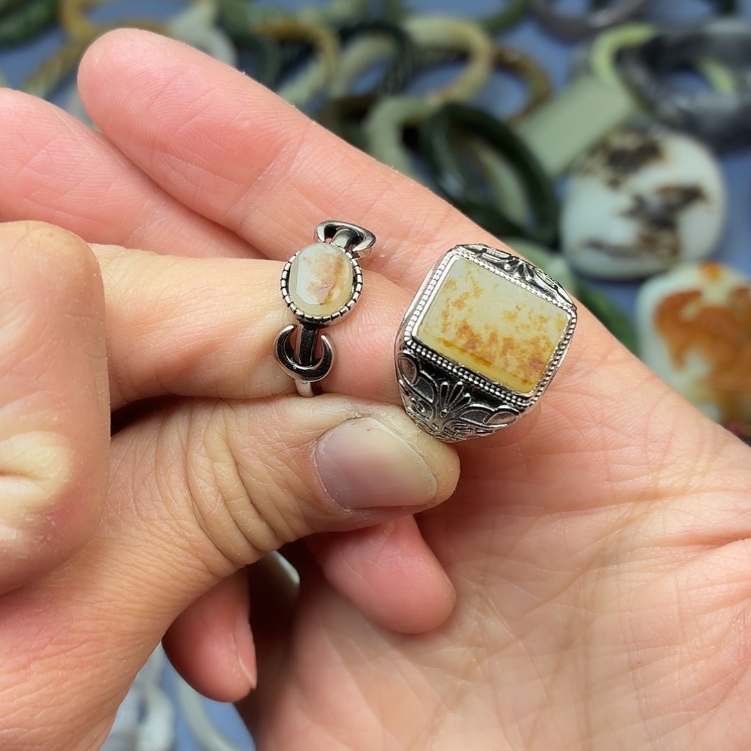 和田玉（子料）合金戒指情侣款（一对）籽料