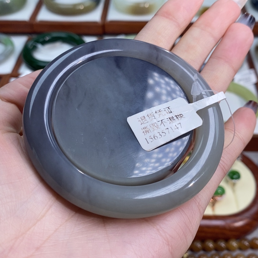 和田玉未镶嵌手镯青海意境烟紫套镯55/56