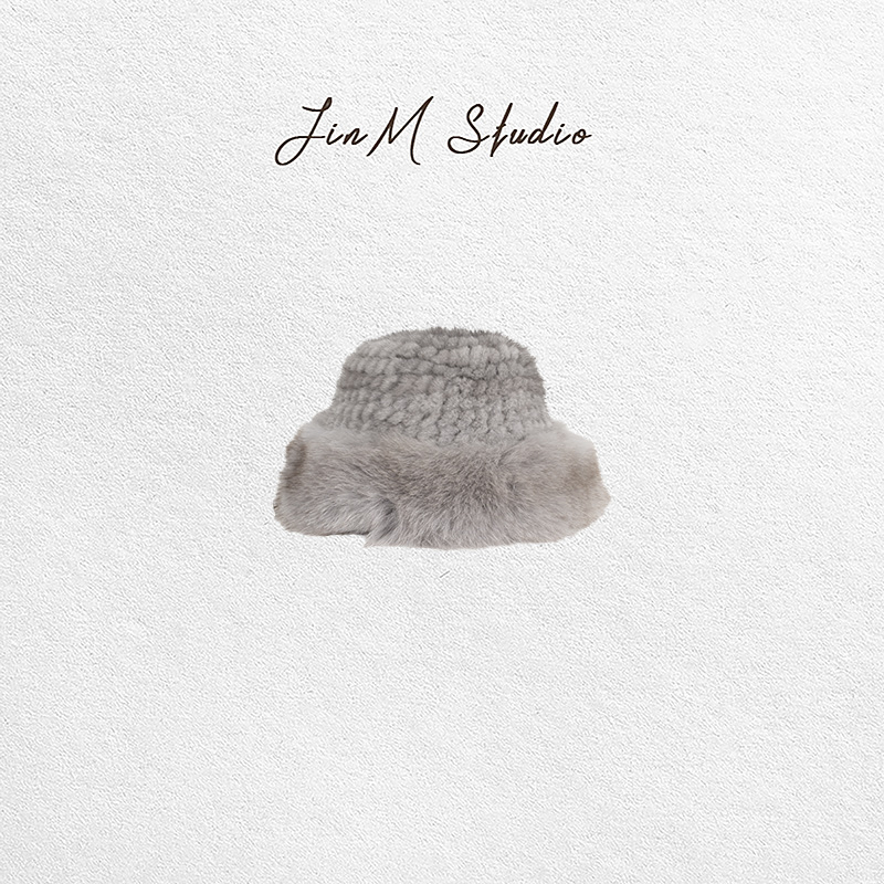 Jinmstudio丨灰色芬兰进口水貂 狐狸毛手工编织渔夫帽642501A0584