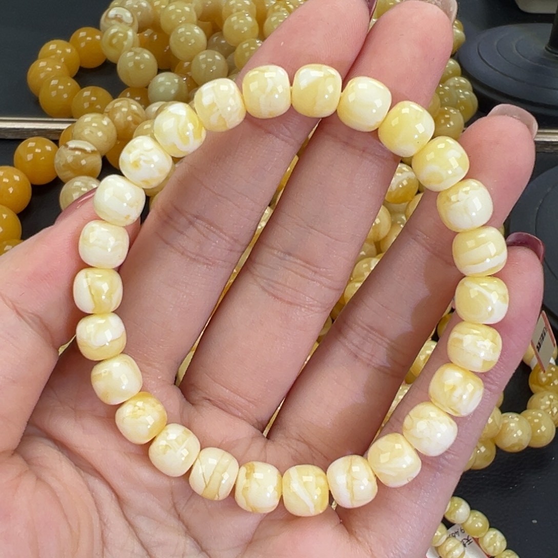 琥珀未镶嵌手链瓷白精工