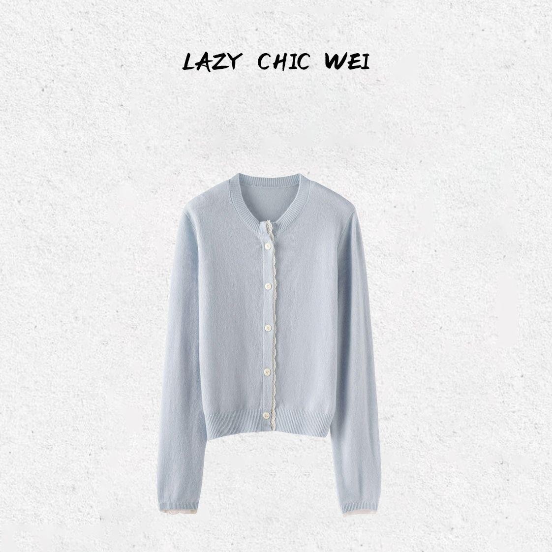 WEI “舒芙蕾”山羊绒绵羊毛混纺蕾丝拼接缪系针织上衣2530SSW5796