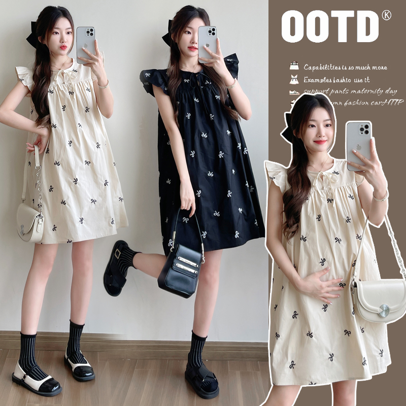 xixi~新款孕妇时尚刺绣小香风连衣裙夏季高级感宽松遮肉