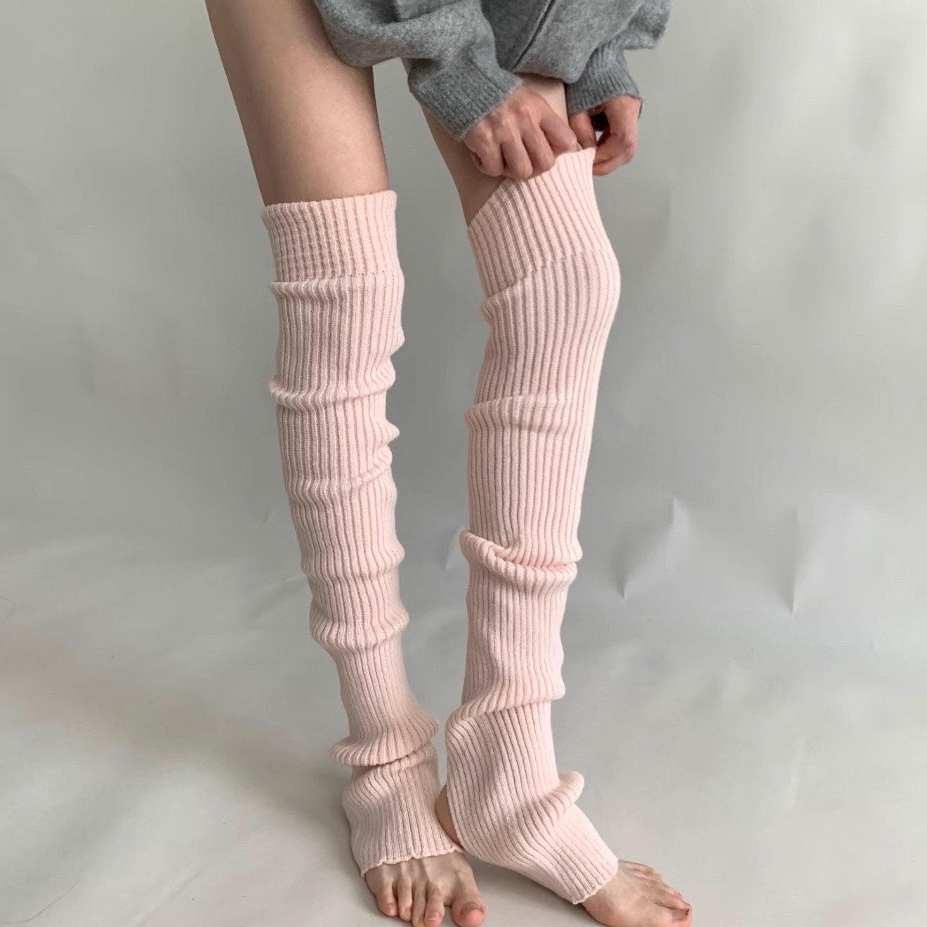 粉色堆堆袜子女72cm显瘦修饰腿型lulu袜套秋冬保暖踩脚长筒腿套