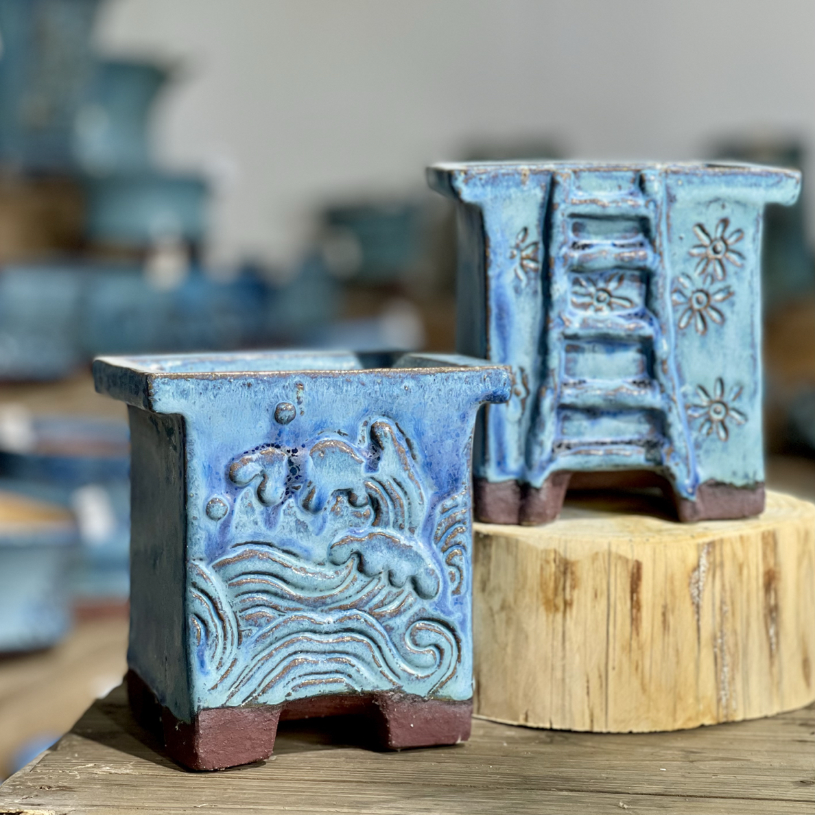 多肉花盆韩式长方形窑变粗陶透气庭院简约创意 内口径12×10高15