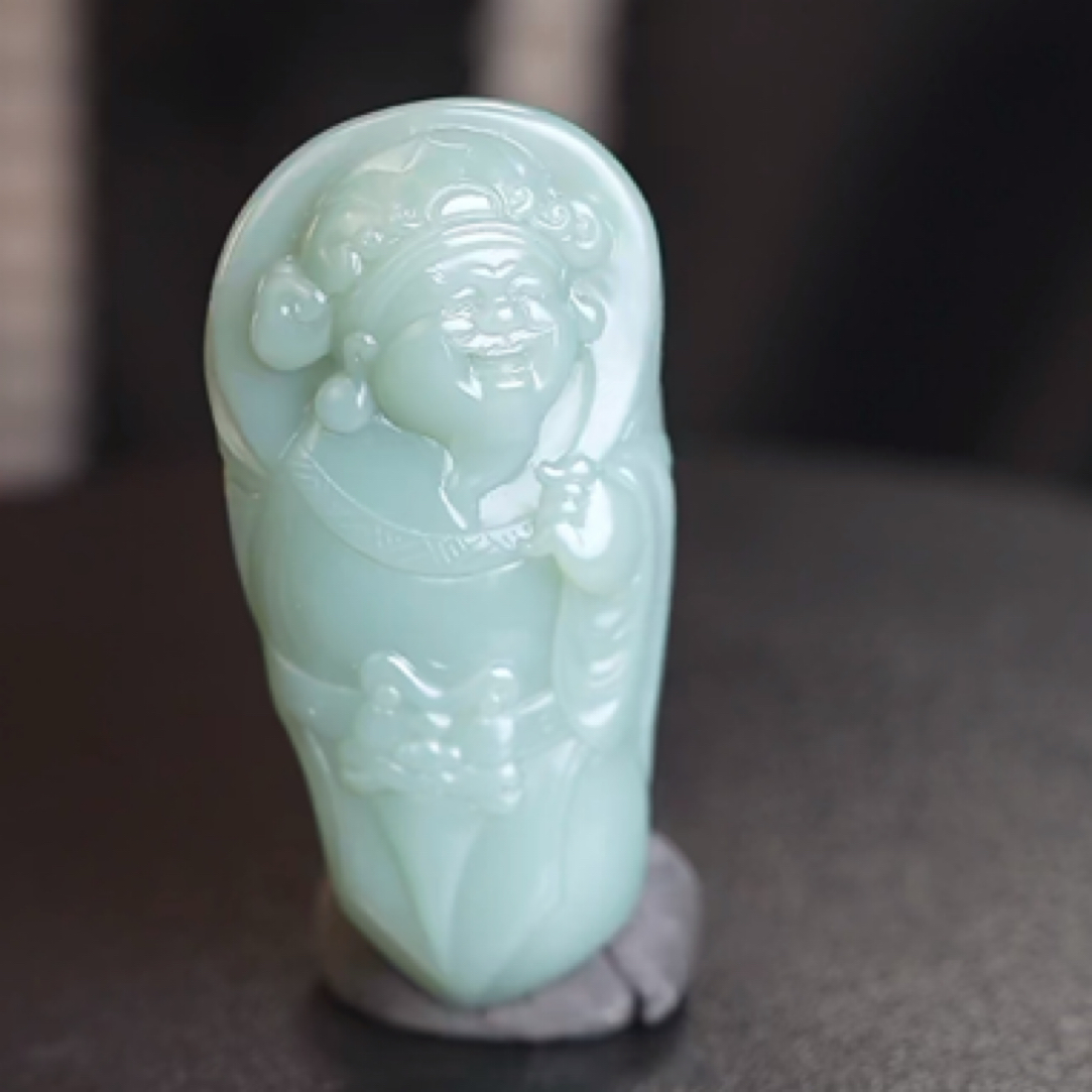 和田玉碧玉粉青财神吊坠
