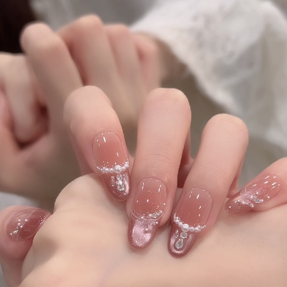茉哉心心现货【珍珠少女】纯手工定制拆卸穿戴甲A4439