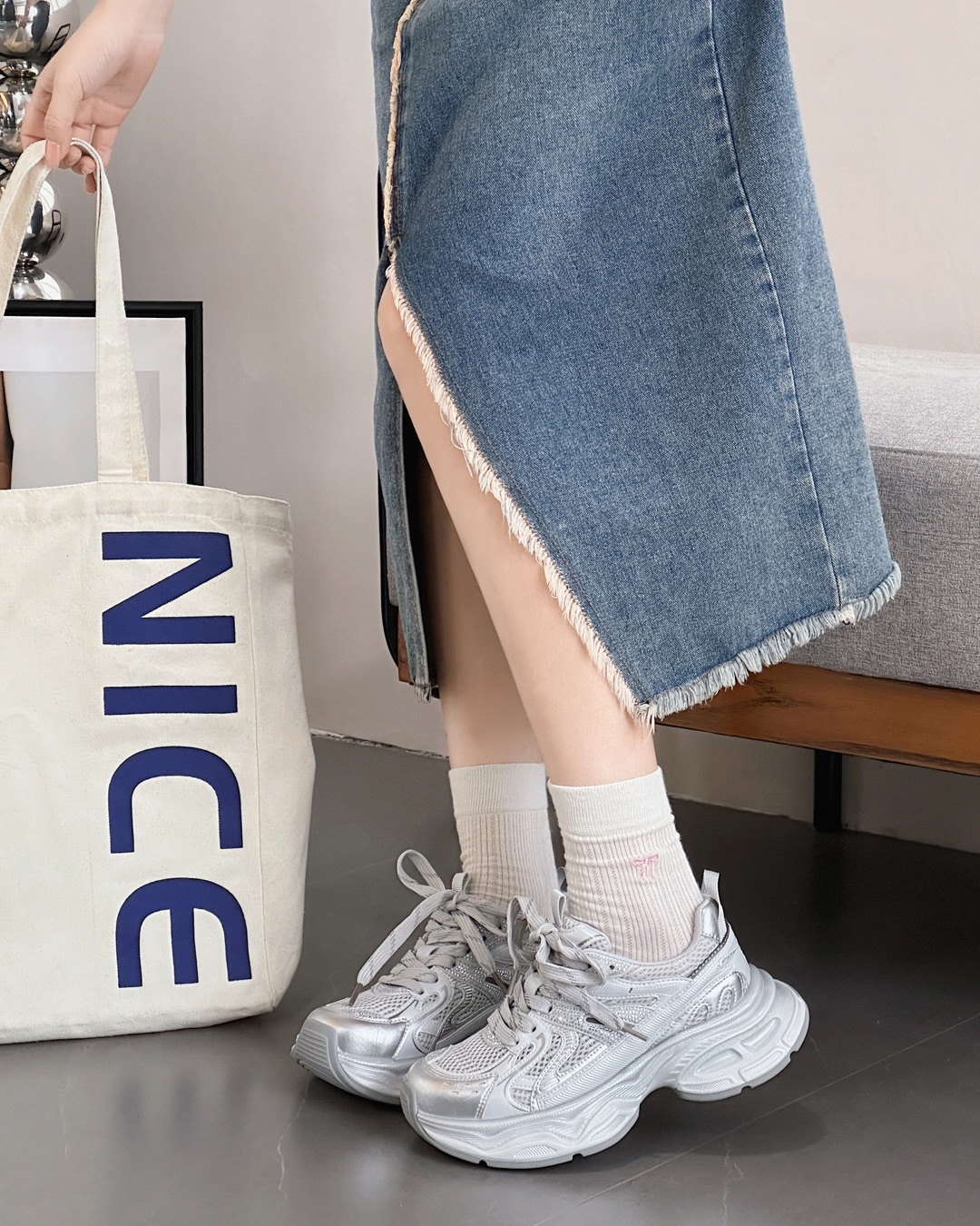 5C18360运动鞋老爹鞋透气ins时尚休闲鞋网面百搭小白鞋厚底