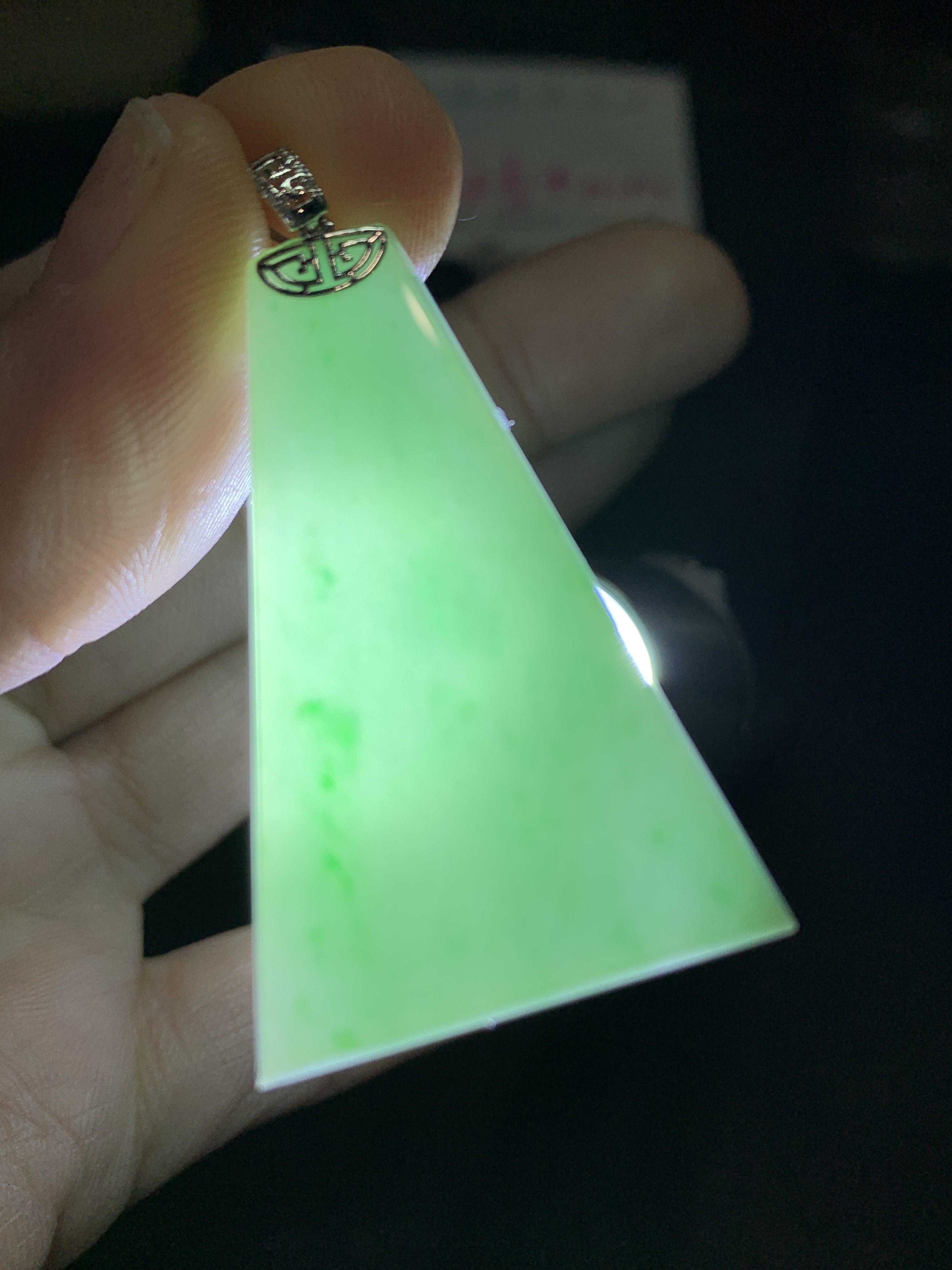 折后缅A翡翠18k吊坠 无事牌 整高53 裸42-27-3.5mm