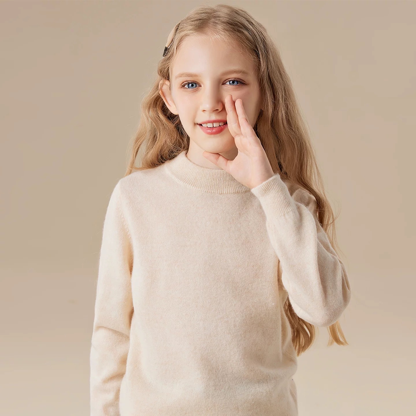 B 儿童100%纯山羊绒纯色男女童装打底加厚针织毛衣