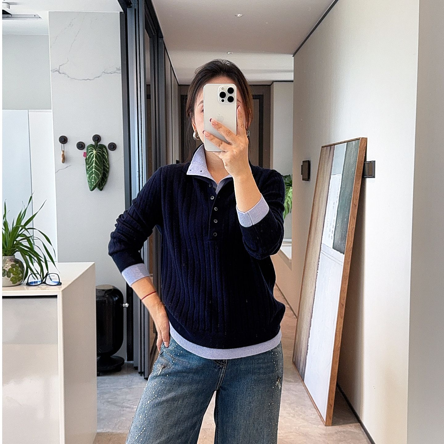 《叶子妃》假两件上衣针织毛衫秋冬保暖木耳边洋气秋冬打底衫MG1003