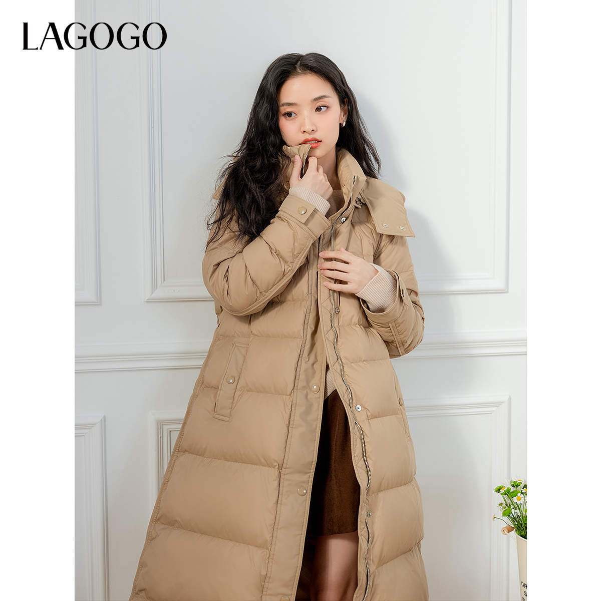 lagogo拉谷谷年新款连帽系带上班族通勤风女装高级感NCYY43YA31