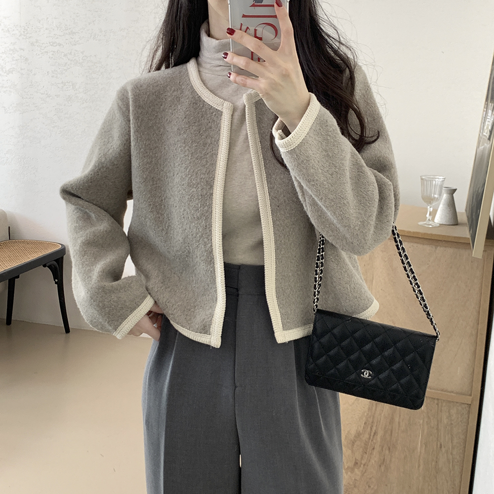 尺寸已更新 韩国chic 法式通勤百搭呢子开衫短款外套