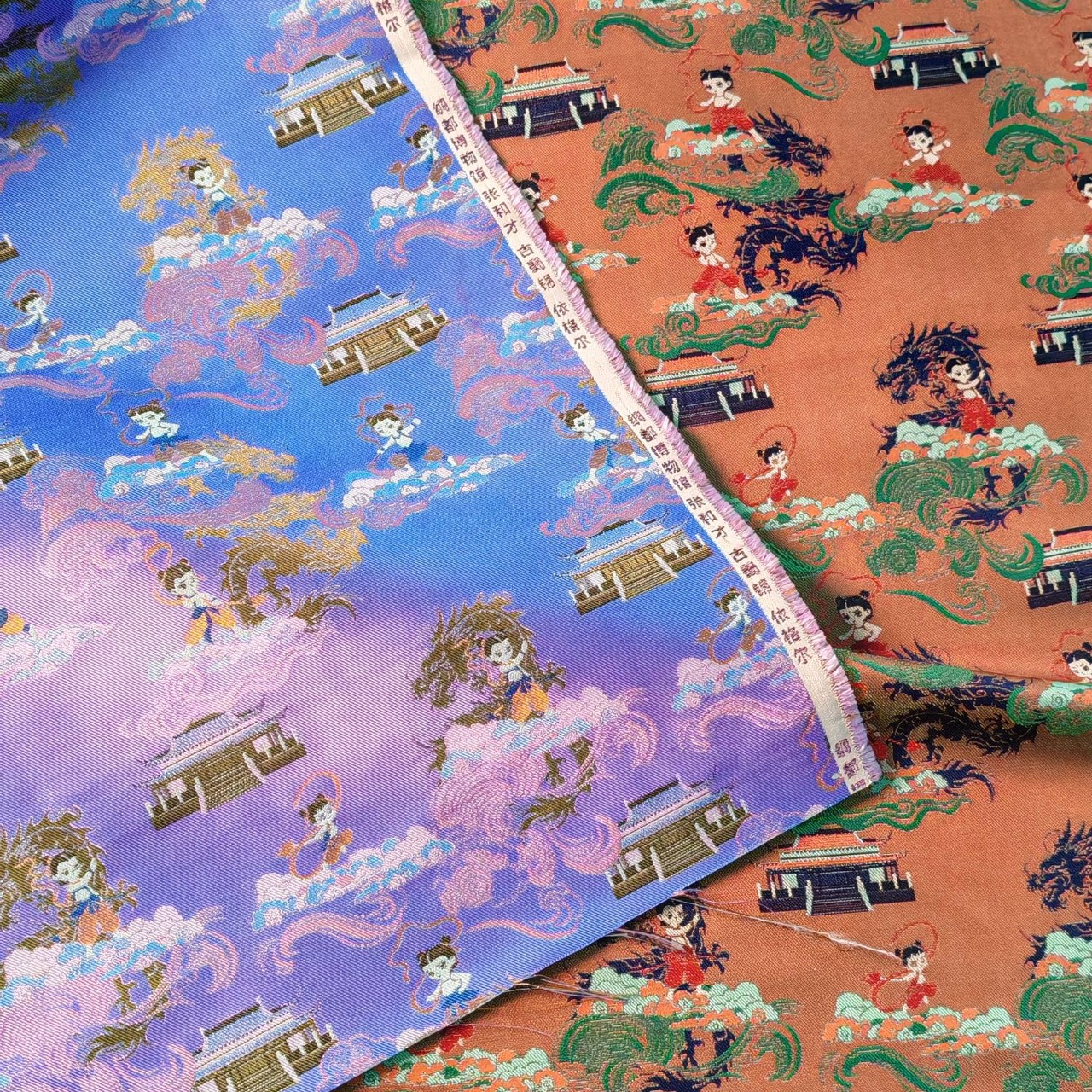 张和才古蜀锦 哪吒闹海面料 满分桑蚕丝