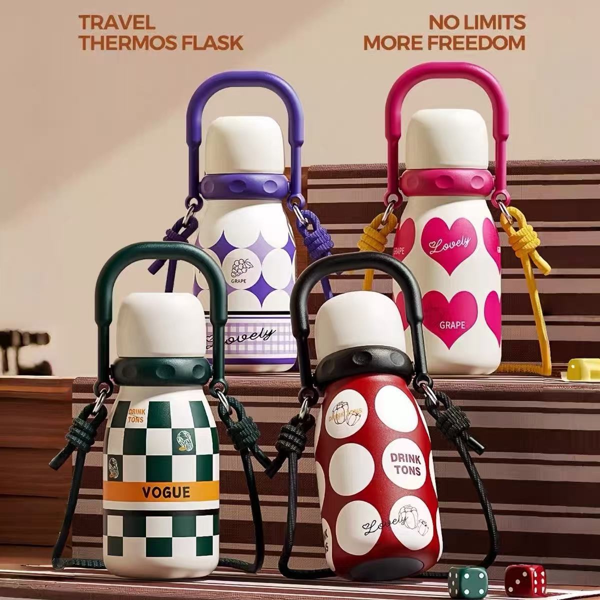 316高颜值复古保温杯大容量办公吸管便携精致可背保温杯吸管杯