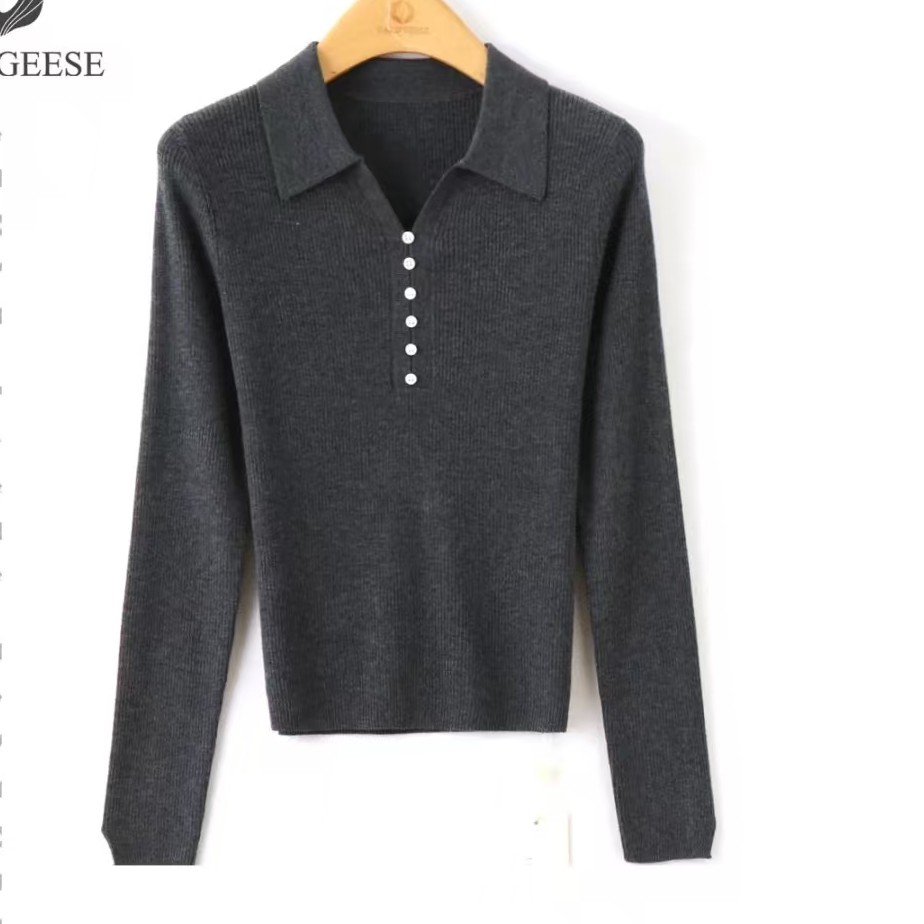 1毛针织衫翻领时尚黑色针织衫甜酷泡泡袖针织外套