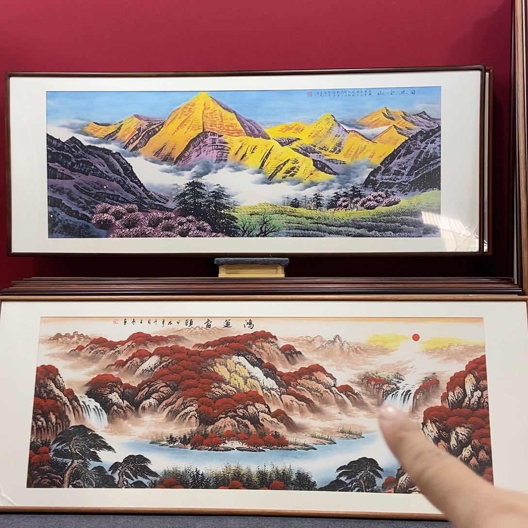 国画手绘作品带框作品210成80